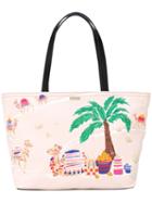 Palm Tree Print Tote - Women - Cotton/leather - One Size, Pink/purple, Cotton/leather, Kate Spade