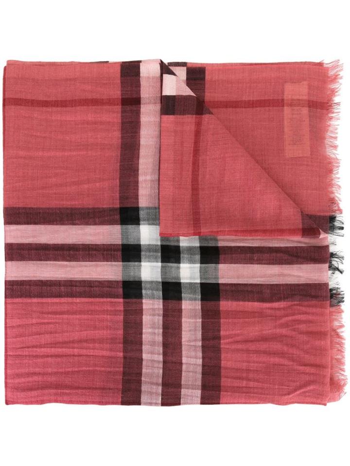 Burberry Checked Scarf, Women's, Pink/purple, Silk/wool