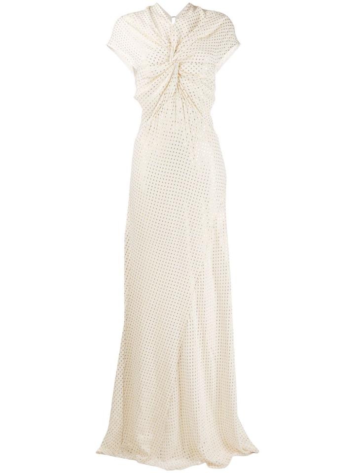 Victoria Beckham Twist-front Polka Dot Gown - White