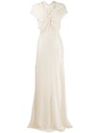 Victoria Beckham Twist-front Polka Dot Gown - White