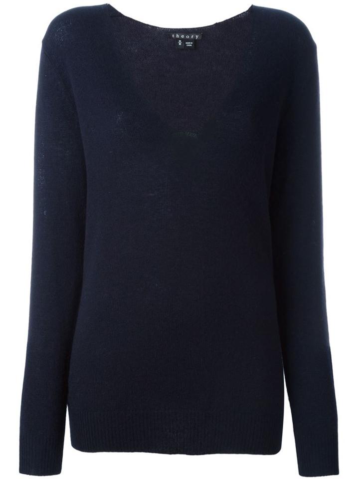 Theory V-neck Sweater, Women's, Size: Large, Blue, Cashmere
