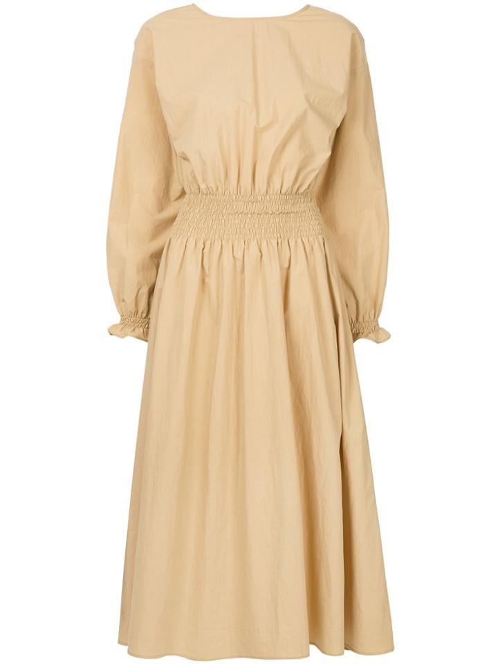 Aeron Ruched Waist Midi Dress - Nude & Neutrals