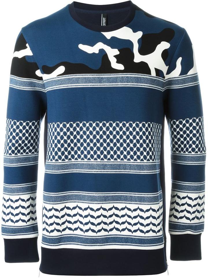 Neil Barrett Patterned Camouflage Sweatshirt, Men's, Size: M, Blue, Elastodiene/viscose