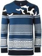 Neil Barrett Patterned Camouflage Sweatshirt, Men's, Size: M, Blue, Elastodiene/viscose