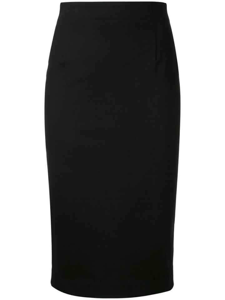 Estnation - Rear Zip Pencil Skirt - Women - Cotton/polyurethane - 38, Black, Cotton/polyurethane