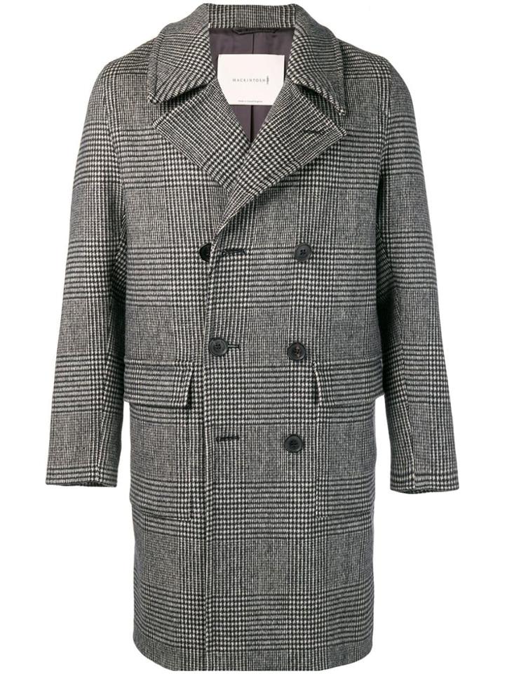 Mackintosh Double-breasted Check Coat - Black