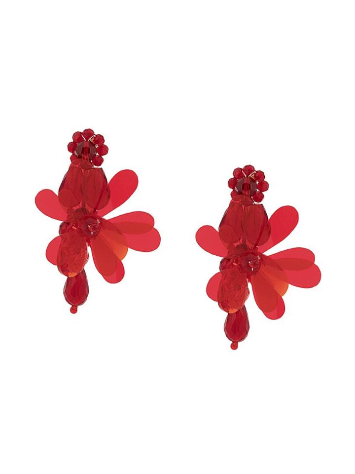 Simone Rocha Large Flower Earrings - Red