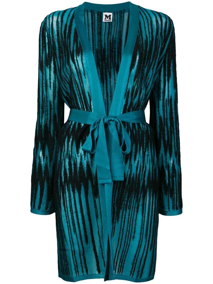 M Missoni Lurex Zigzag Belted Cardigan - Blue
