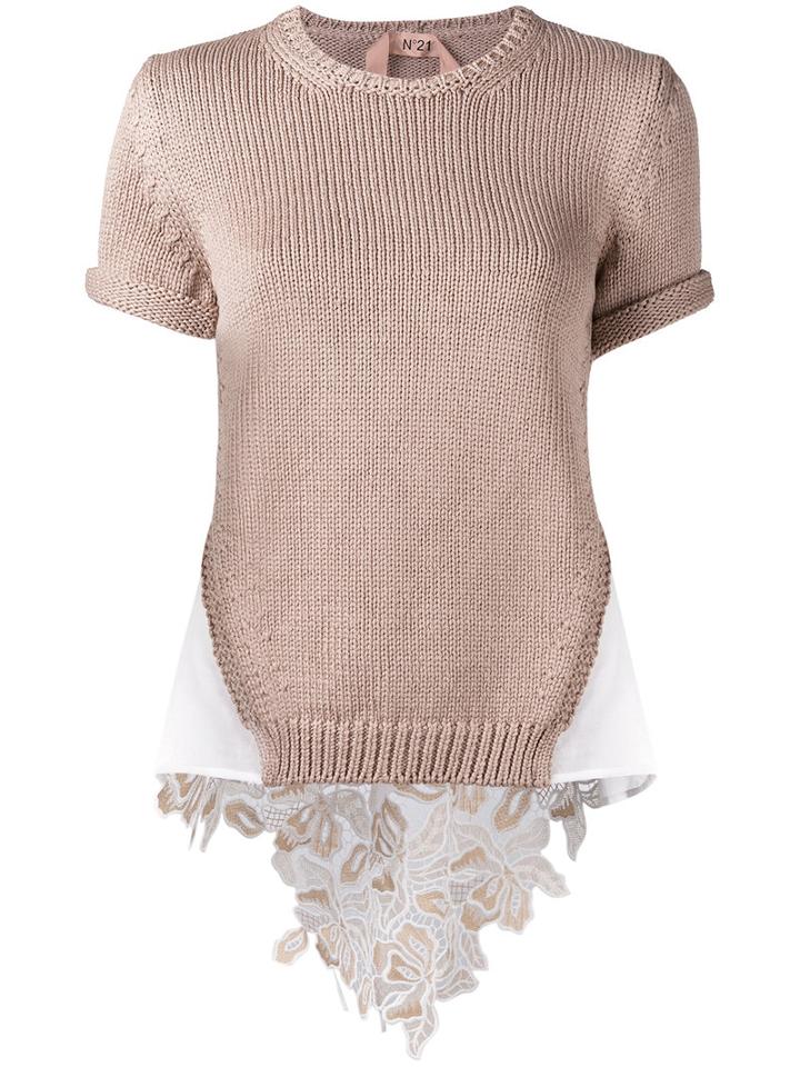 No21 Layered Effect Cut-out Back Top, Women's, Size: 44, Nude/neutrals, Cotton/polyester