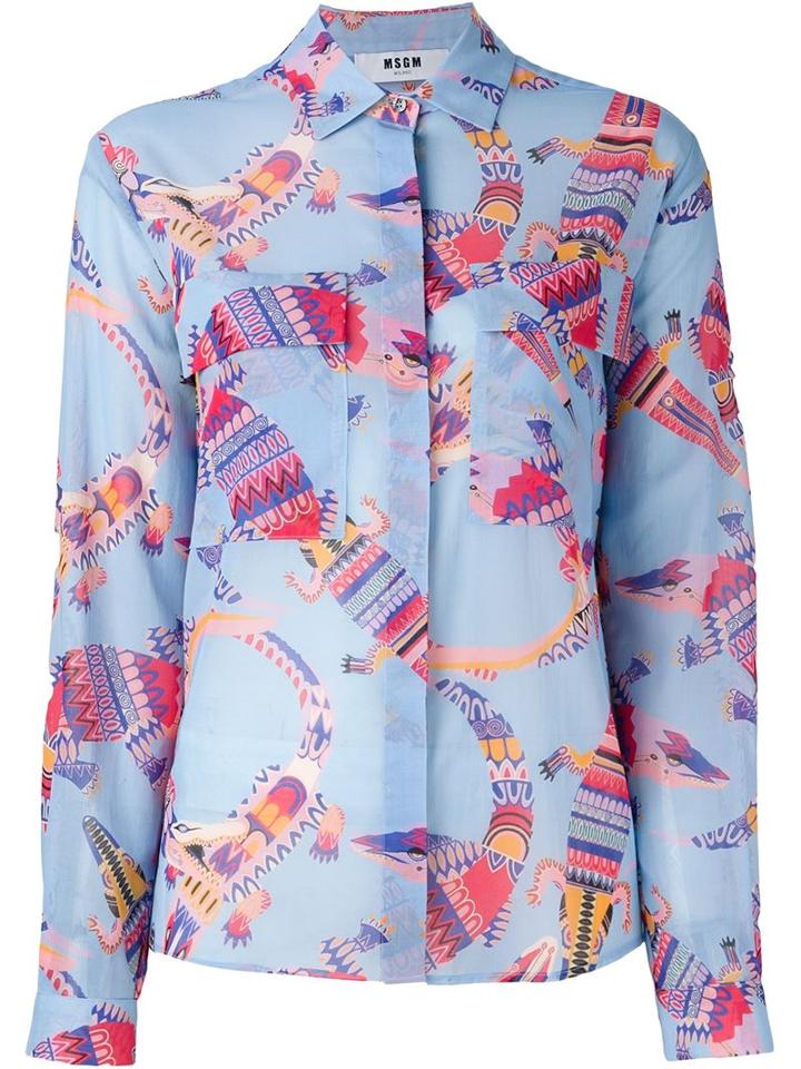 Msgm Crocodile Print Shirt, Women's, Size: 38, Blue, Cotton