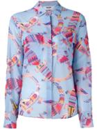 Msgm Crocodile Print Shirt, Women's, Size: 38, Blue, Cotton