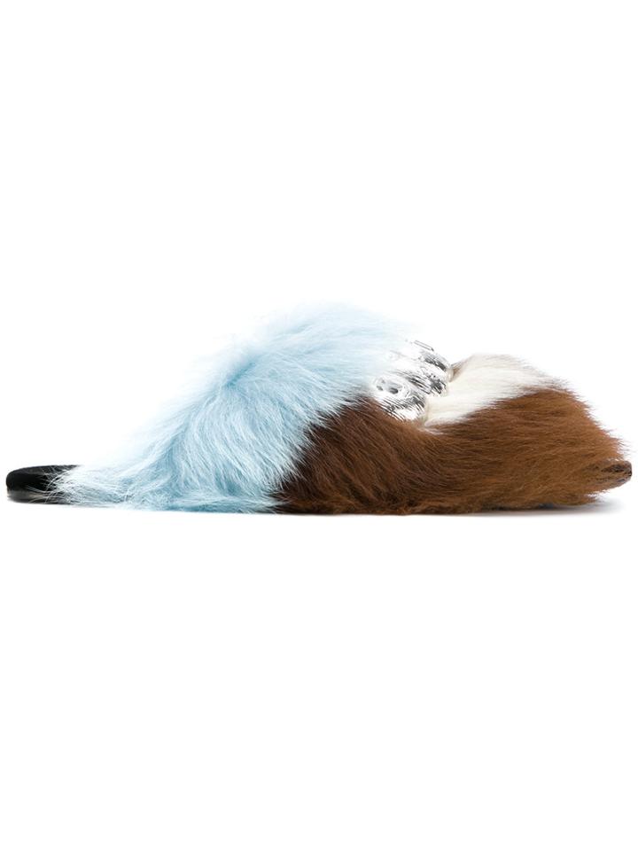Prada Embellished Fluffy Sandals - Blue
