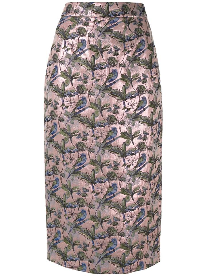 Shanghai Tang Floral Bird Jacquard Pencil Skirt - Pink