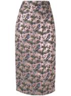 Shanghai Tang Floral Bird Jacquard Pencil Skirt - Pink
