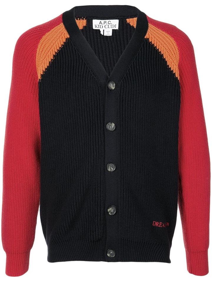 A.p.c. Ribbed Knitted Panel Cardigan - Blue