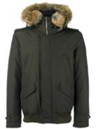 Woolrich Hooded Zip Up Jacket, Men's, Size: Medium, Green, Cotton/feather Down/polyamide/coyote Fur