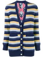 Gucci Stripe Ribbed Cardigan, Women's, Size: Xs, Blue, Wool/silk