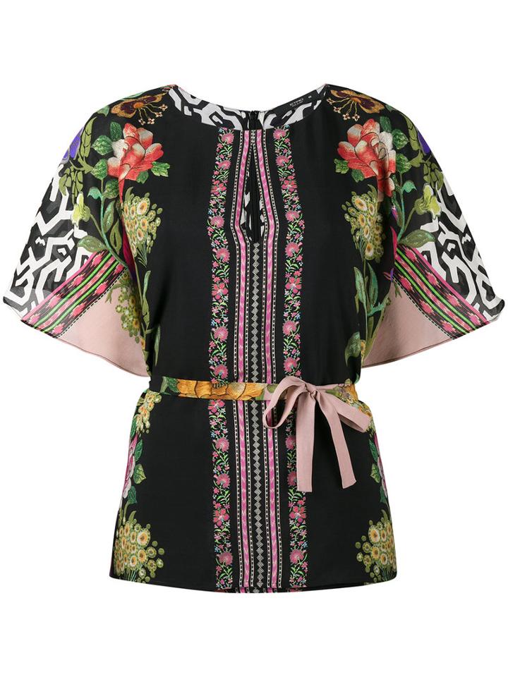 Etro - Cape Sleeve Floral Print Blouse - Women - Silk - 38, Black, Silk