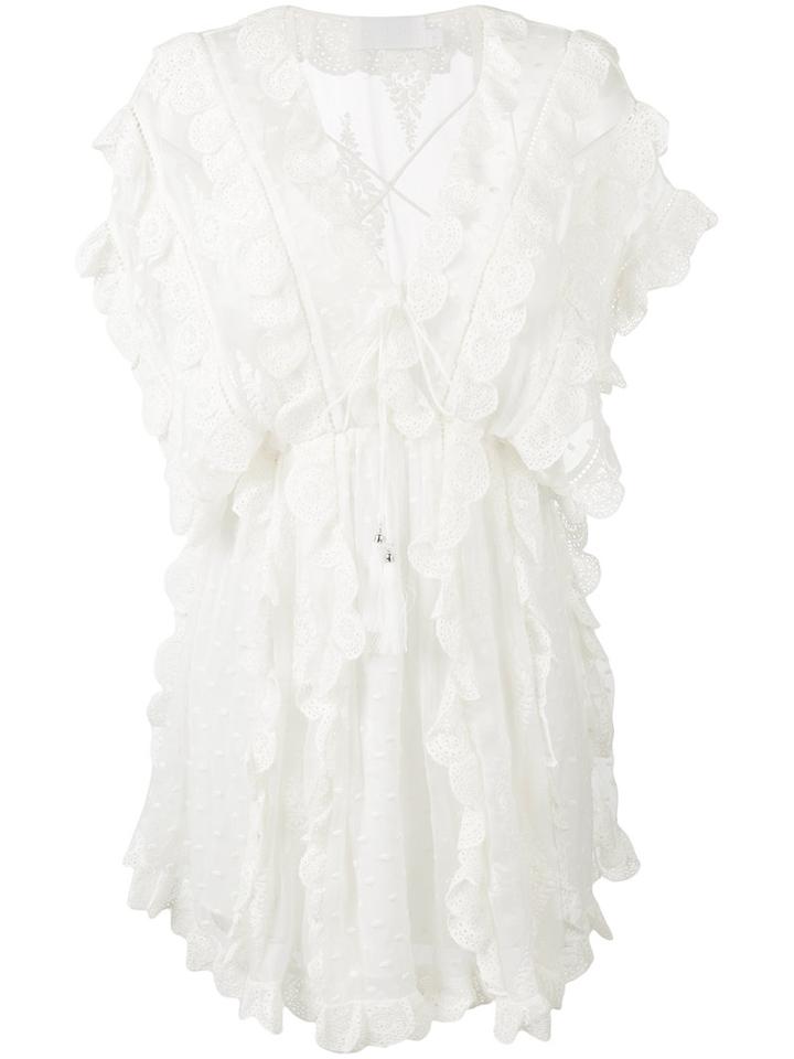 Zimmermann Valour Scalloped Ruffle Dress, Women's, Size: 1, White, Silk/cotton/polyester