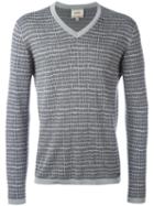 Armani Collezioni Patterned V-neck T-shirt, Men's, Size: 50, Grey, Cotton/silk