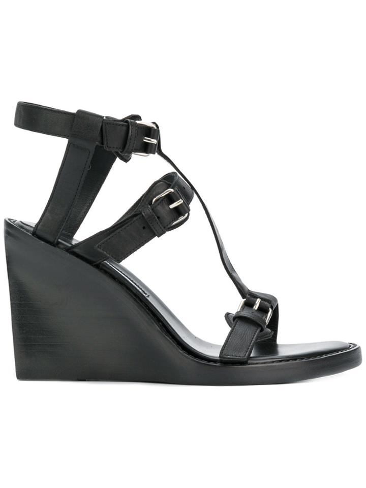 Ann Demeulemeester Buckled Wedge Sandals - Black