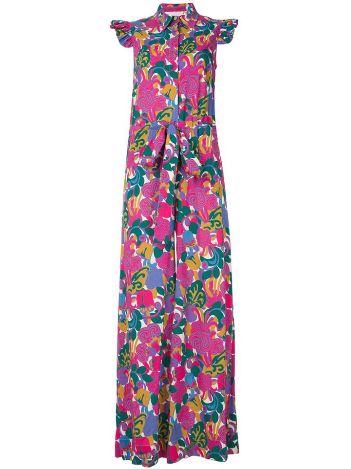 La Doublej Ruffle Print Jumpsuit - Pink & Purple