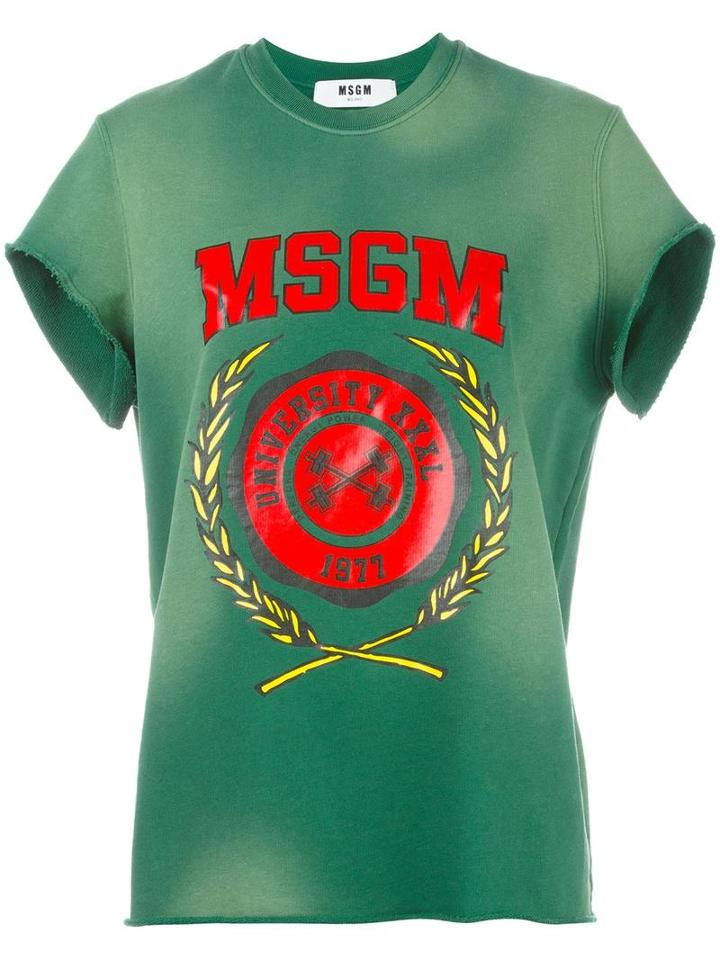 Msgm Logo Print Shortsleeved Sweatshirt, Women's, Size: Medium, Green, Cotton