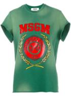 Msgm Logo Print Shortsleeved Sweatshirt, Women's, Size: Medium, Green, Cotton