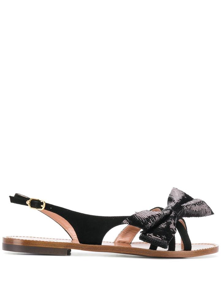 L'autre Chose Sequin Bow Flat Sandals - Black