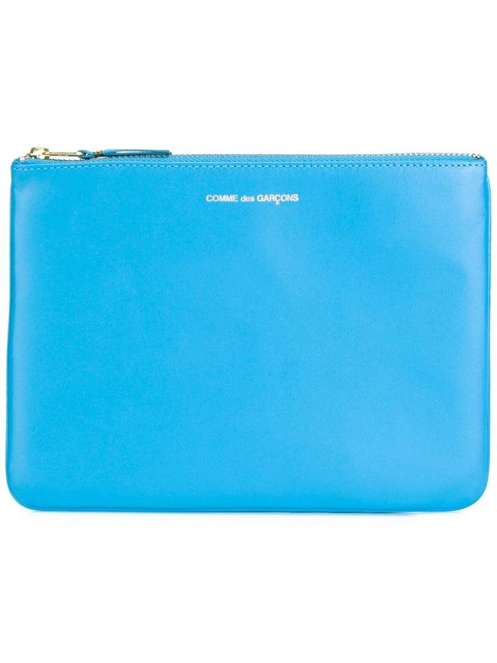 Comme Des Garçons Wallet Top Zip Clutch, Adult Unisex, Blue, Leather