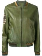Mr & Mrs Italy Tattoo-style Print Leather Bomber - Green