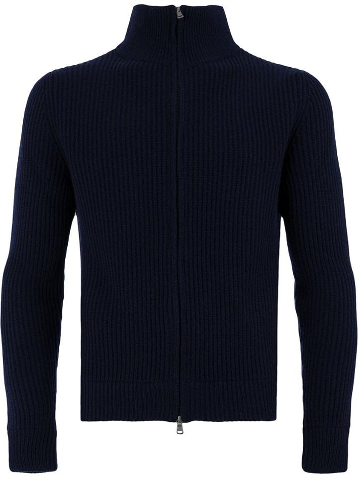 Lamberto Losani Ribbed Knit Zipped Cardigan - Blue