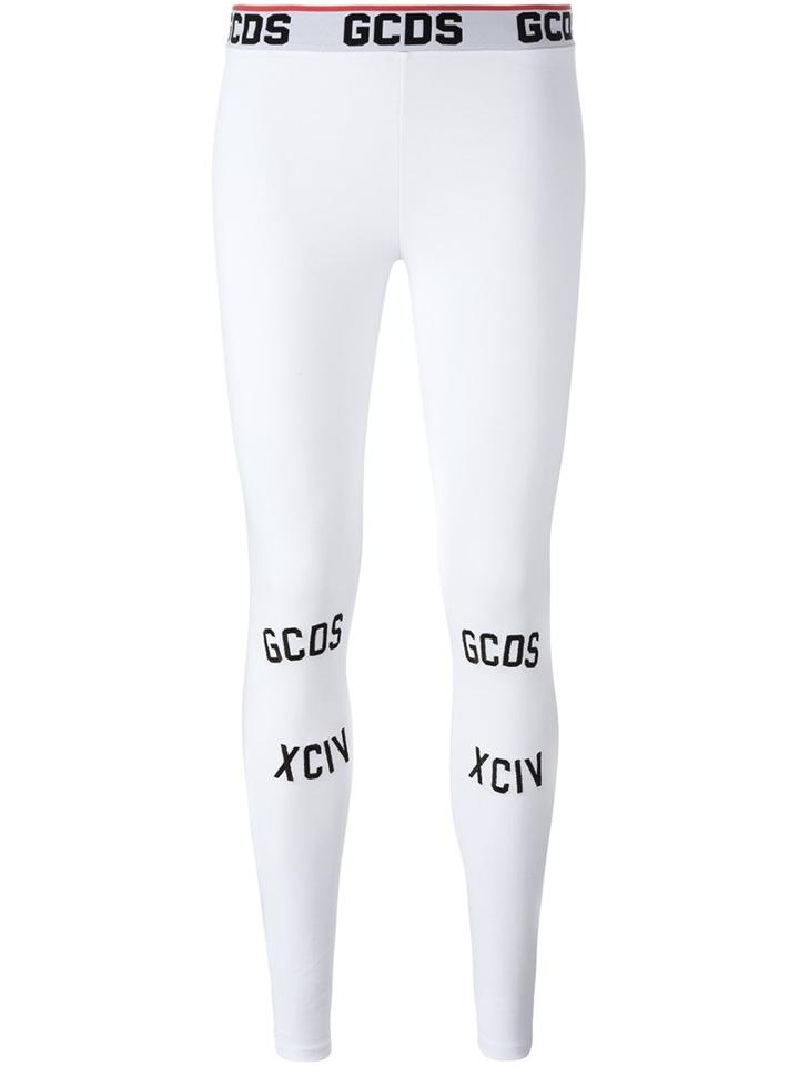 Gcds Logo Print Leggings, Women's, Size: Small, White, Cotton/spandex/elastane