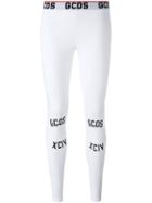 Gcds Logo Print Leggings, Women's, Size: Small, White, Cotton/spandex/elastane