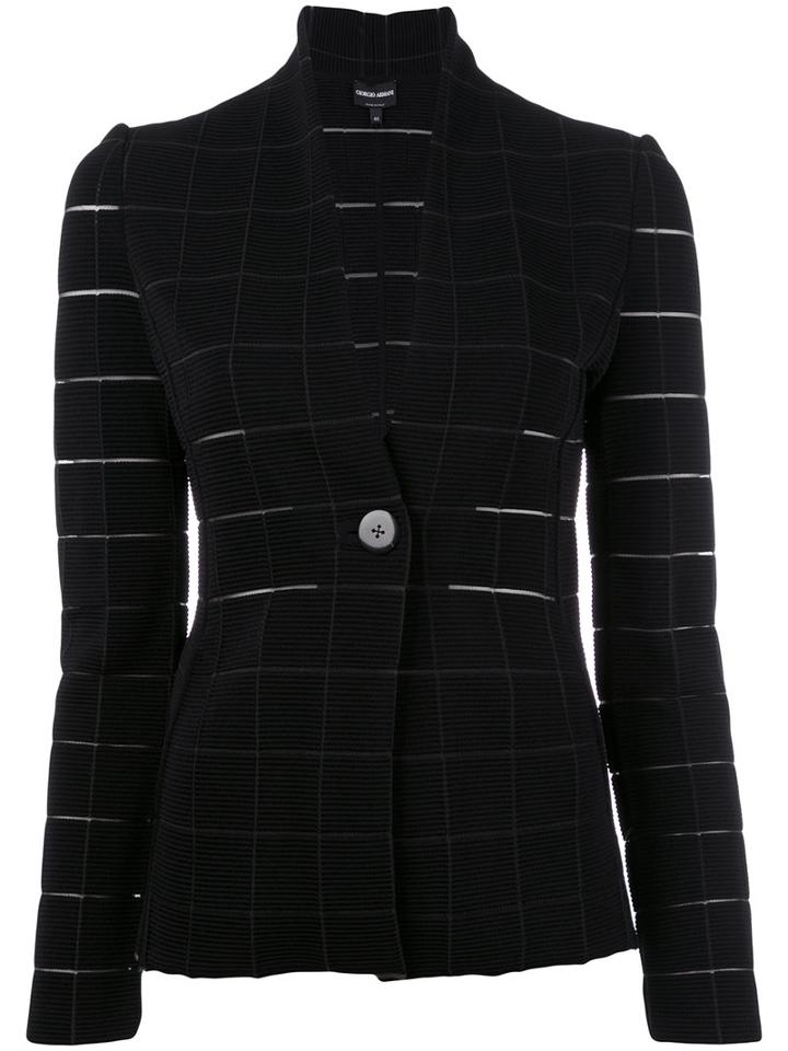 Giorgio Armani Grid Fitted Jacket, Women's, Size: 42, Black, Polyamide/polyester/spandex/elastane/viscose