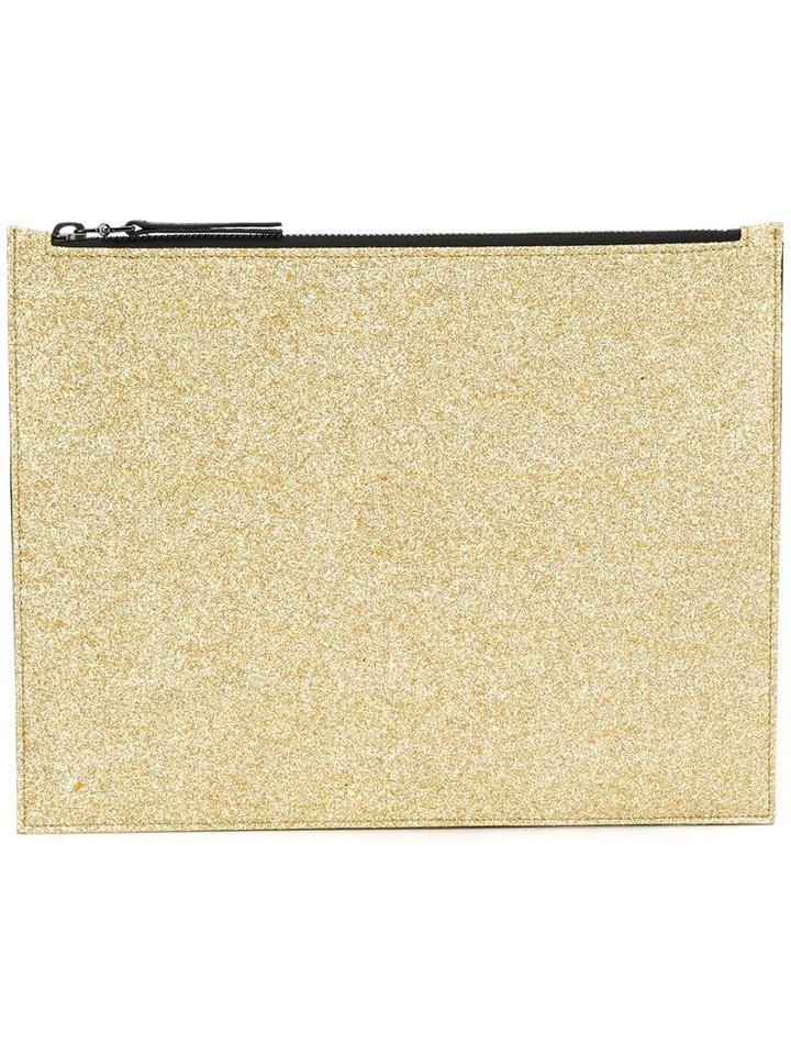 Maison Margiela Glitter Panel Pouch, Men's, Grey, Calf Leather/polyester/cotton/polyurethane