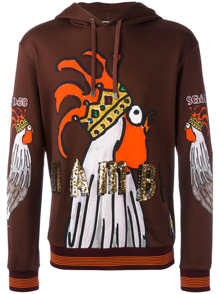 Dolce & Gabbana Sequin Print Hoodie, Men's, Size: 46, Brown, Glass/plastic/viscose/silk