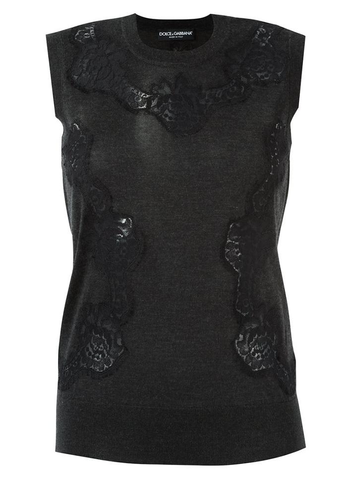 Dolce & Gabbana Lace Insert Knit Top, Women's, Size: 48, Black, Silk/cotton/polyamide/cashmere
