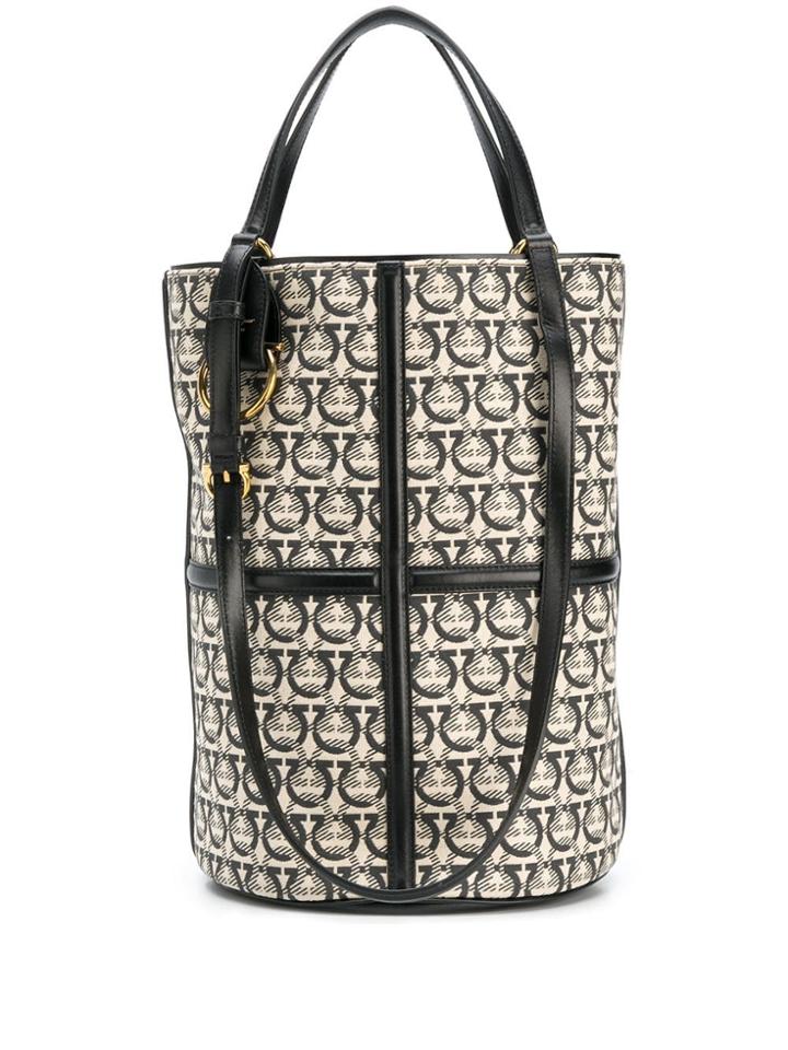 Salvatore Ferragamo Monogram Print Bucket Bag - Black