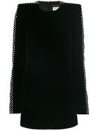 Saint Laurent Crystal Embellished Mini Dress - Black