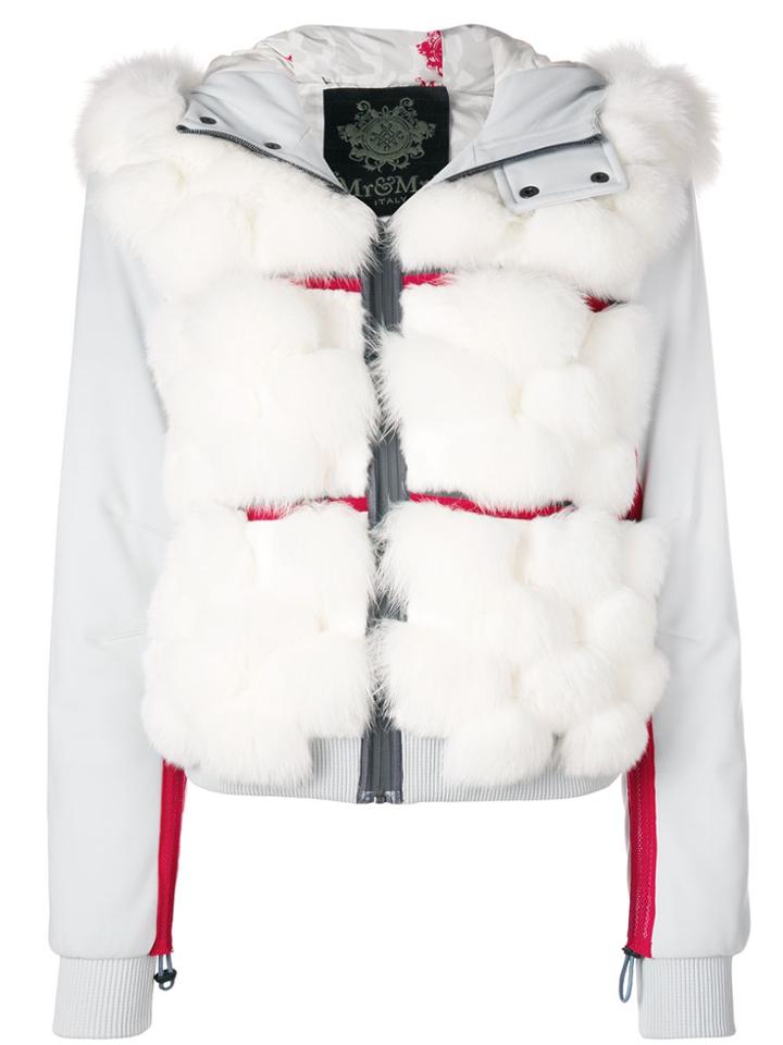 Mr & Mrs Italy Fox Fur Panelled Bomber Jacket - Grey