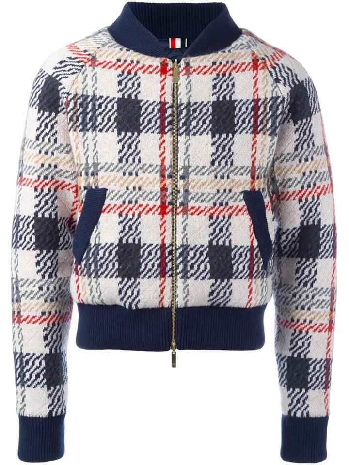 Thom Browne Checked Knit Bomber Jacket, Men's, Size: 0, Polyester/cashmere/wool