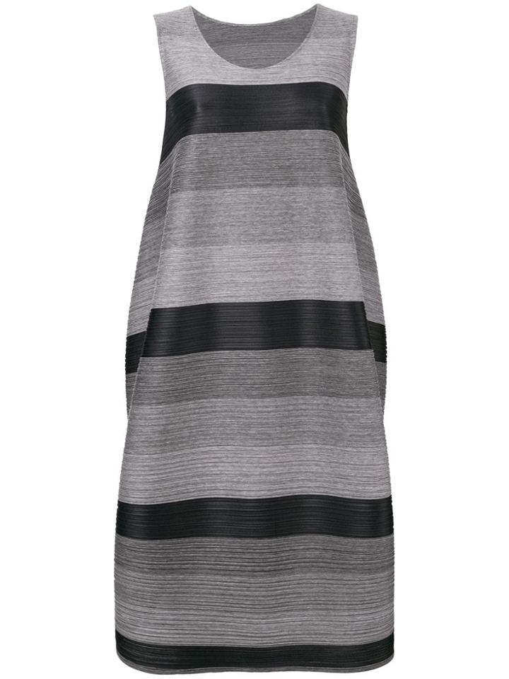 Pleats Please By Issey Miyake Horizontal-striped Dress - Grey