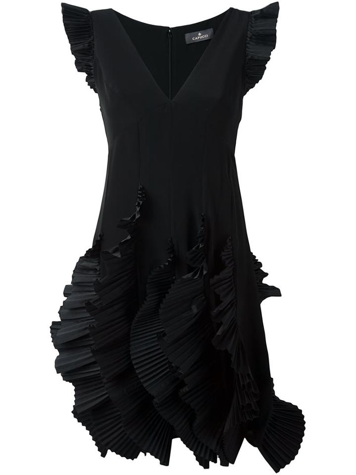 Capucci Ruffled Effect V-neck Dress, Women's, Size: 40, Black, Silk