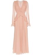 Giambattista Valli V-neck Long Sleeve Silk Maxi Dress - Pink