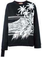No21 Palm Tree Print Sweatshirt, Women's, Size: 38, Black, Cotton/metal (other)/pvc