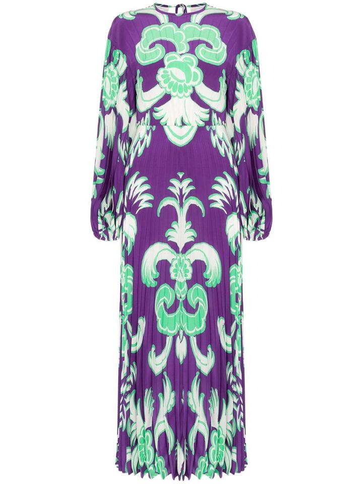 Valentino Printed Pleated Maxi Dress - Purple