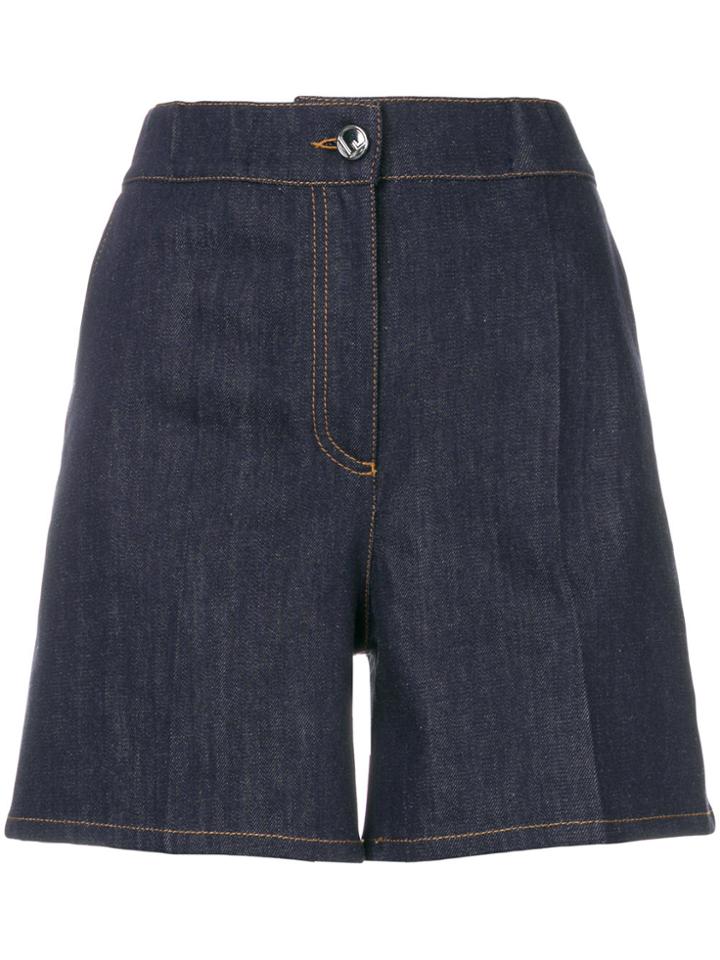 Fendi Logo Embroidered Denim Shorts - Blue