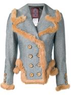 John Galliano Vintage Fur Trim Double Breasted Jacket - Blue