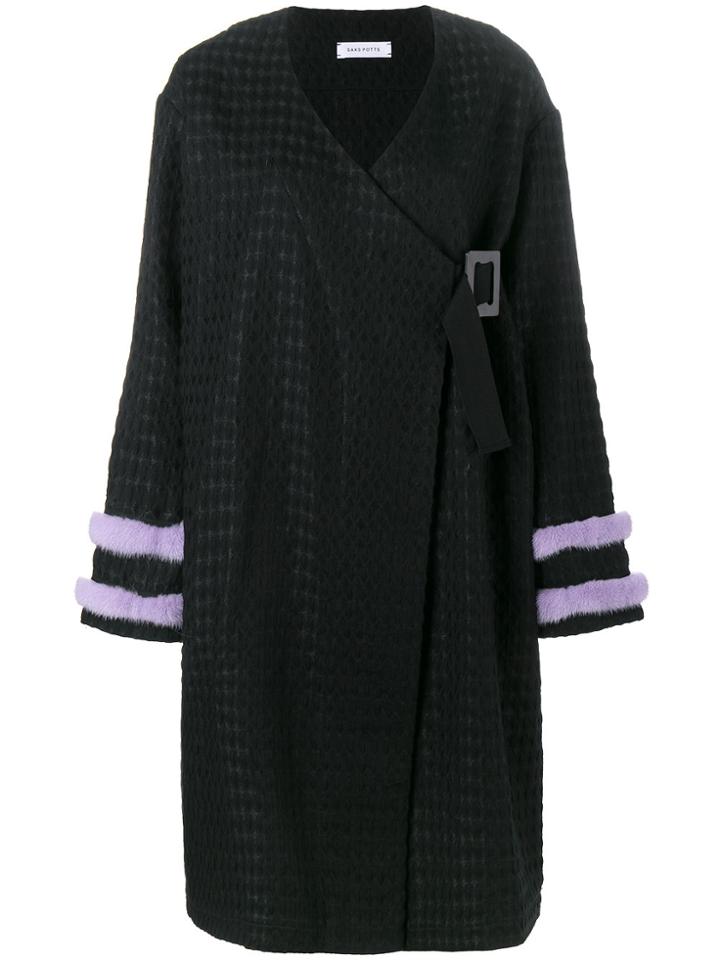 Saks Potts Fur-trimmed Kimono Coat - Black